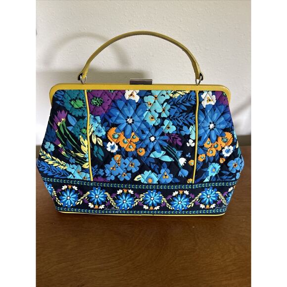 Vera Bradly Blue Purple Yellow Square Clasp Short Handle Purse. - Picture 6 of 14